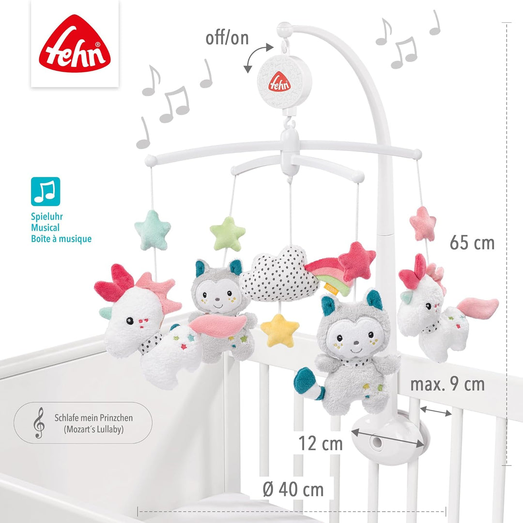 Fehn Musik Mobile Aiko & Yuki - Baby Einschlafhilfe Musikspielzeug mit süssen Tieren - Babymobile Sp