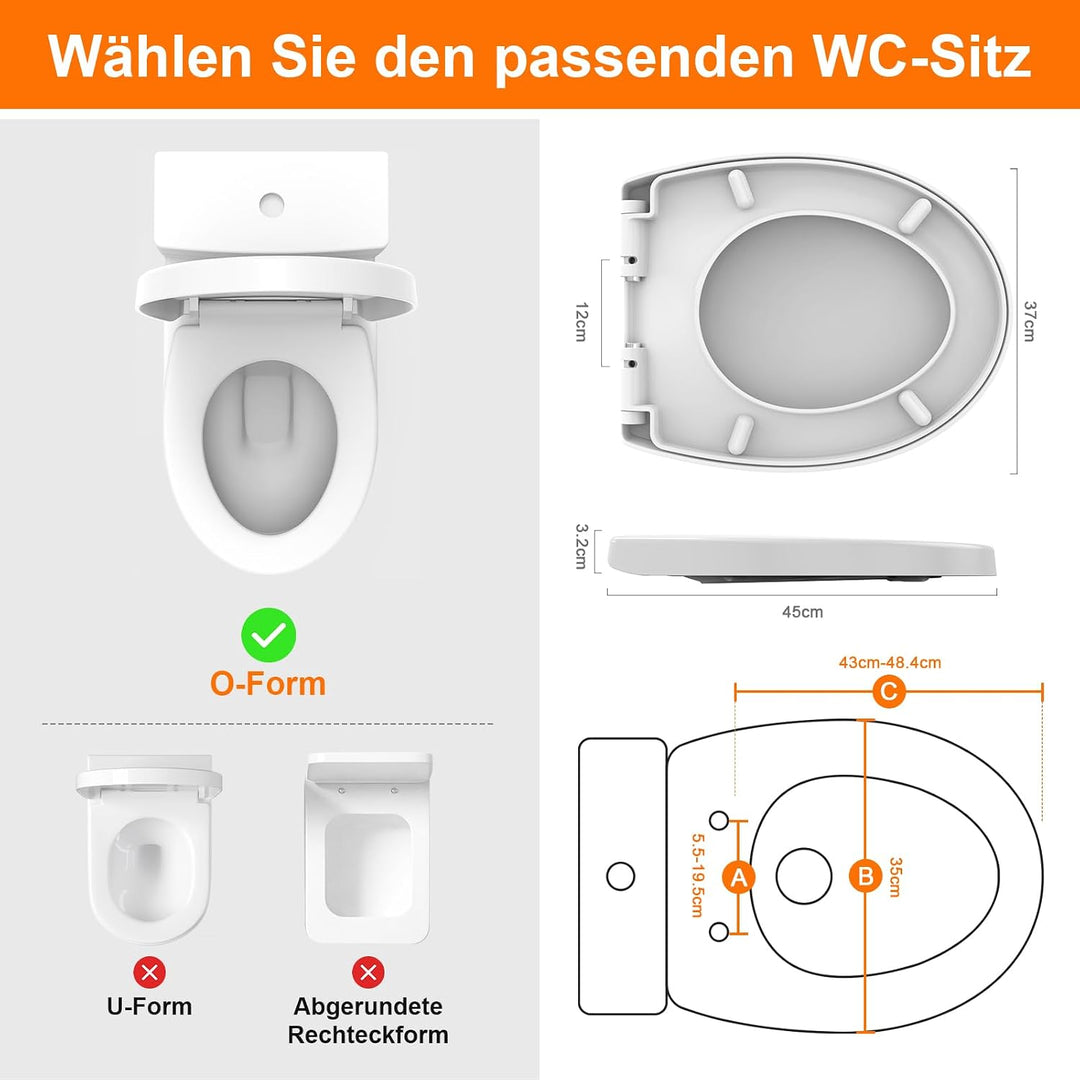 SURFOU Toilettendeckel mit Absenkautomatik, O-Form, Schnellverschluss