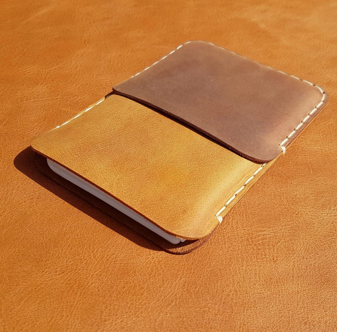 Leder Tasche für Microsoft Surface Duo 1st Gen (für Duo mit Bumper, Hellbraun - dunkelbraun) für Duo