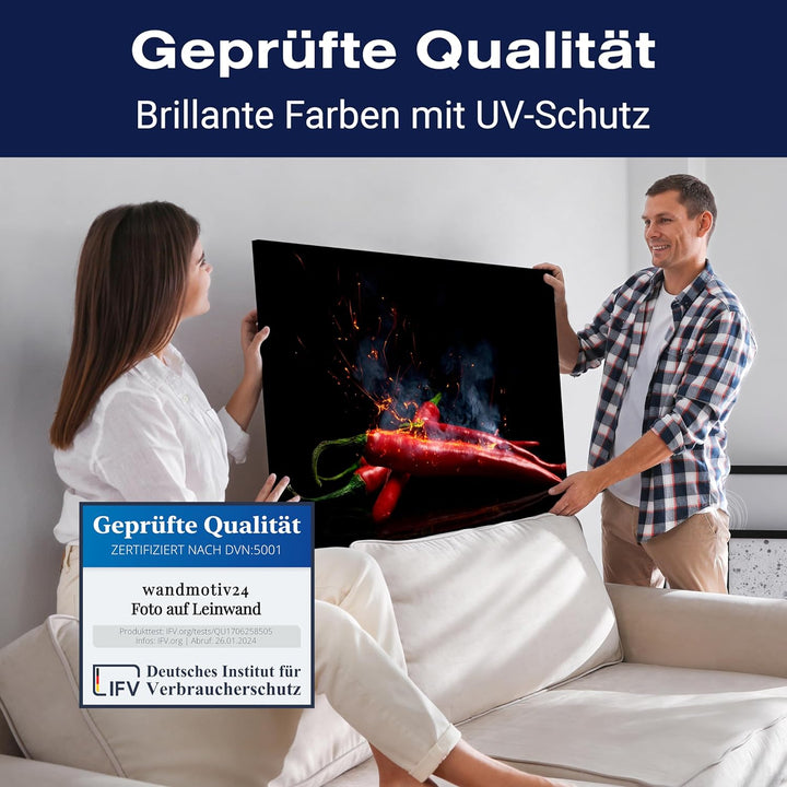 wandmotiv24 Obst & Gemüse als Leinwandbild, 100x75cm, Querformat, Chili & Feuer, Scharf, Küche, Lebe