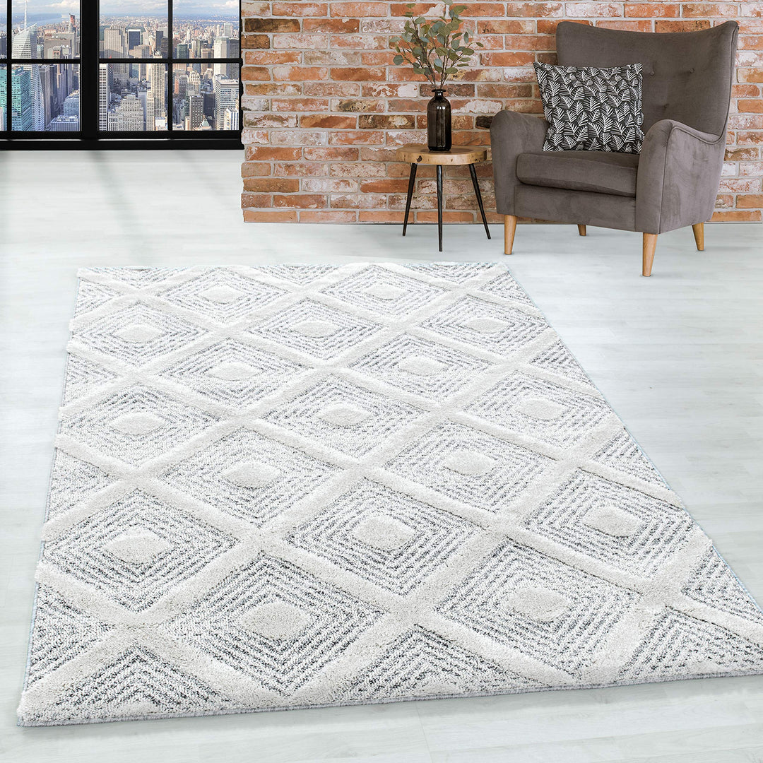 Teppich Wohnzimmer Hochflor Shaggy Teppich 3D Kariert Design 160x230 cm Teppich Grau - Teppich für S