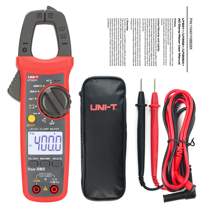 UNI-T UT203+ Digital Clamp Meter AC/DC Current Auto Range True RMS Max/Min Backlight Multimeter, UT2