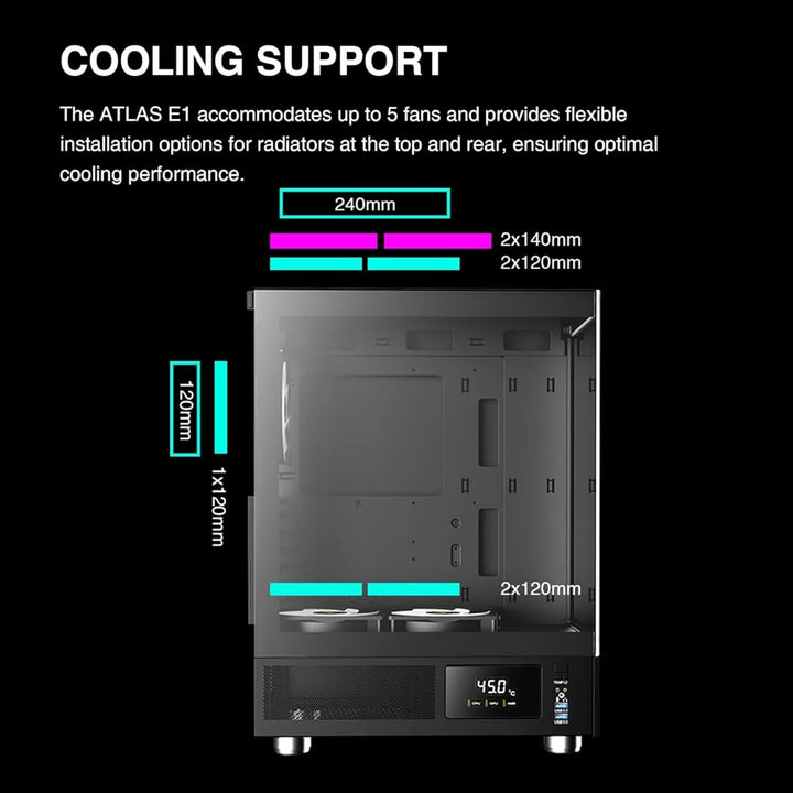 GAMDIAS Atlas E1 ATX Gaming Midi-Tower PC-Gehäuse,Echtzeit-Anzeige mit Software, Enthalten 3 x 120mm