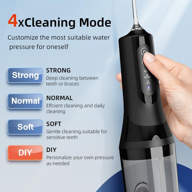 Munddusche Kabellos Elektrischer Zahnreiniger, 4 Modi & 5 Düsen USB-C Wiederaufladbare Wasser Flosse