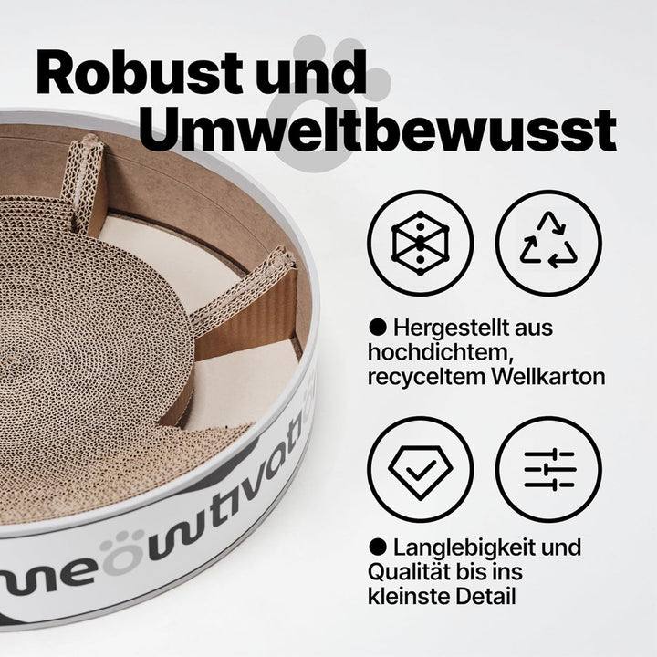 Kratzbett für Katzen - 46 cm grosses Kratzbrett XL aus 100% recycelter Wellpappe, rundes Katzenbett