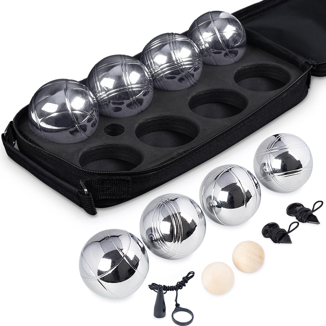 Generisch Boule Set Petanque 8 Metallkugeln Ø73mm, 2 Zielkugeln, 2 Entfernungsmesser, 1 Magnet, Bocc