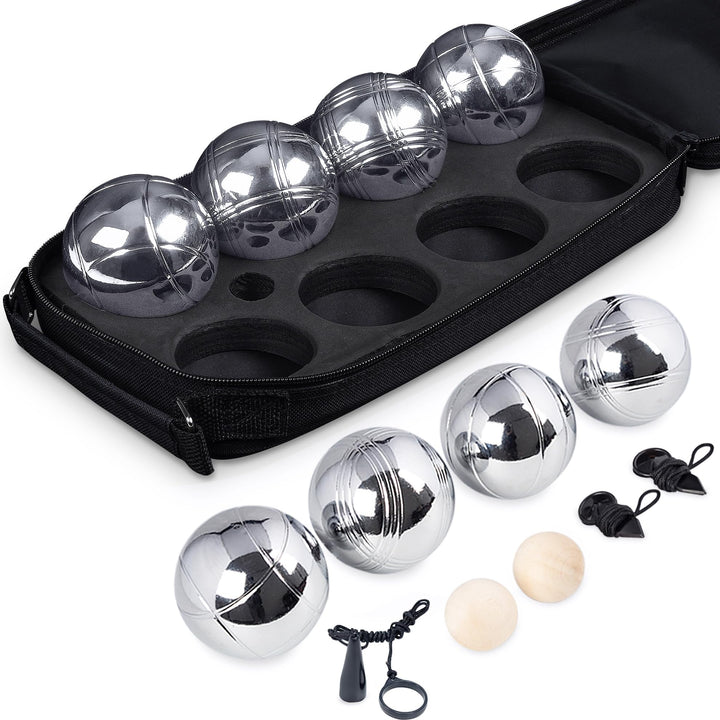 Generisch Boule Set Petanque 8 Metallkugeln Ø73mm, 2 Zielkugeln, 2 Entfernungsmesser, 1 Magnet, Bocc
