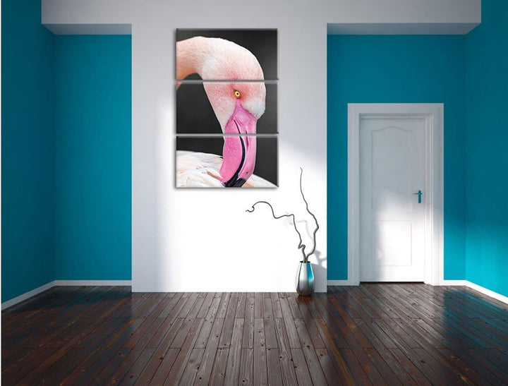 Pixxprint schöner Flamingo putzt Sein Gefieder als Leinwandbild/Grösse: 3 Teilig (120x80) / Wandbild