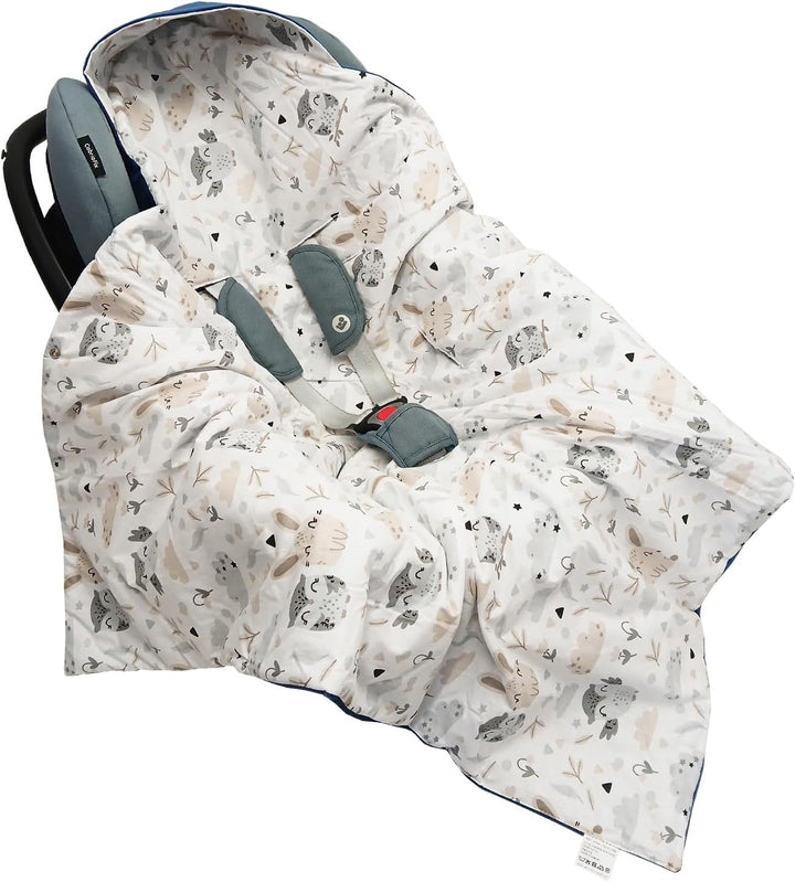 Baby Einschlagdecke Doppelseitig 86x86 cm Baumwolle-Velours für Kinderwagen und Babybett (Blau Velou