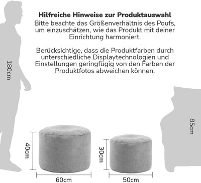 mokebo® Pouf, Hocker o. Bodenkissen 60x40cm 'Der Ruhepouf' Sitzhocker rund & Fusshocker fürs Wohnzim