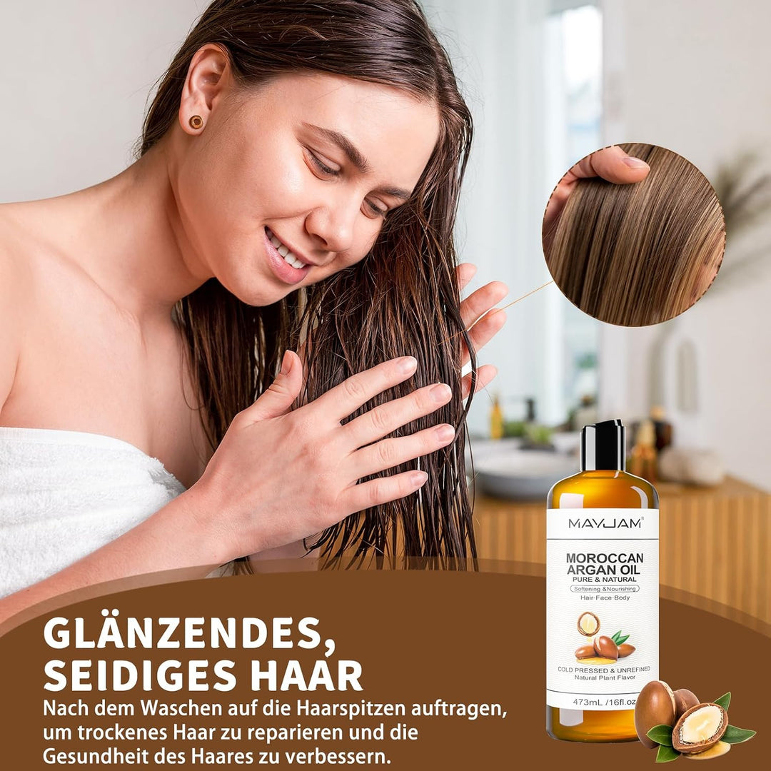 MAYJAM Arganöl Bio 473ML, Körperöl für Für Gesicht, Haut, Haare, Haaröl Arganöl Kaltgepresst Reines