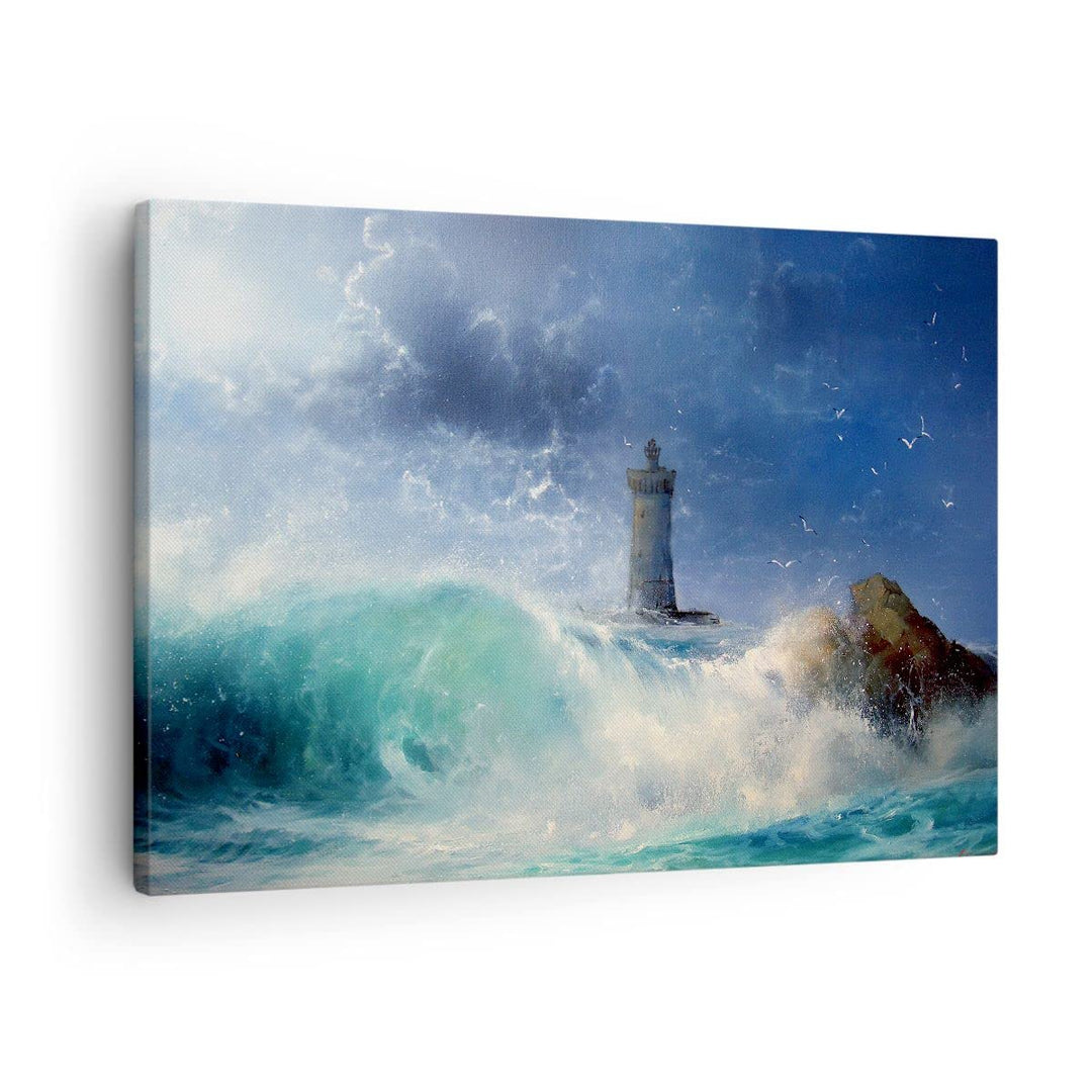 Bilder auf Leinwand Leuchtturm Meer Leinwandbild mit Rahmen 70x50cm Wandbilder Dekoration Wohnzimmer