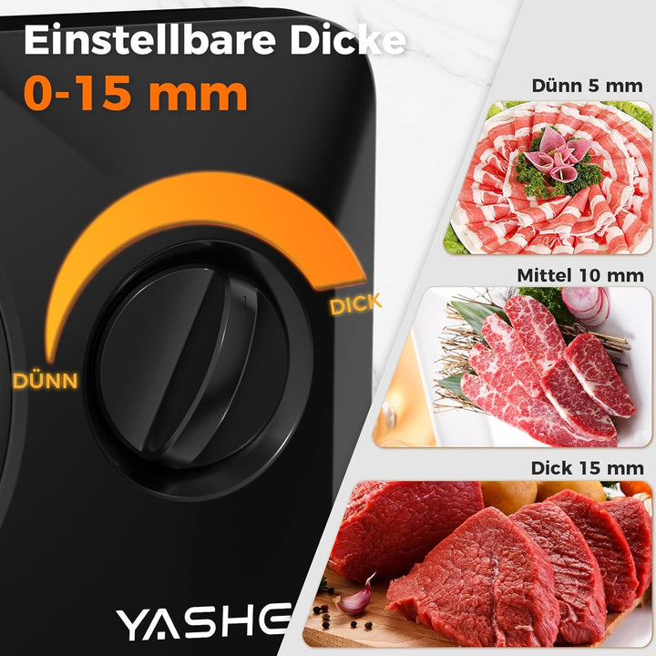 YASHE Faltbarer Elektrischer Allesschneider, 180W Brotschneidemaschine, Mit Einstellbarer Dicke 0–15
