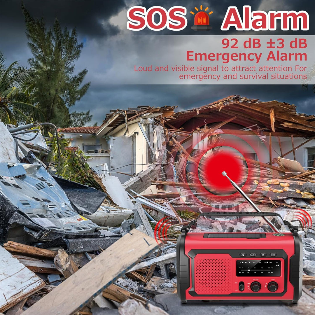 Kurbelradio 27000mAh Notfallradio mit Solar & Handkurbel, AM/FM Emergency Radio mit SOS Alarm, Bluet