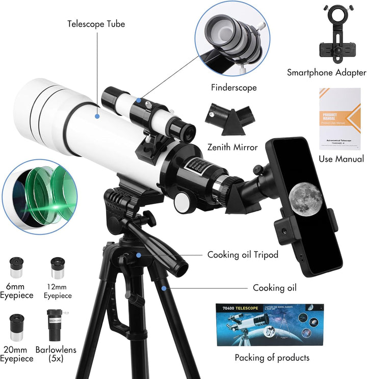 Teleskop, Astronomie Teleskop für Erwachsene High Powered, 70mm Apertur 400mm Professionelle Refrakt