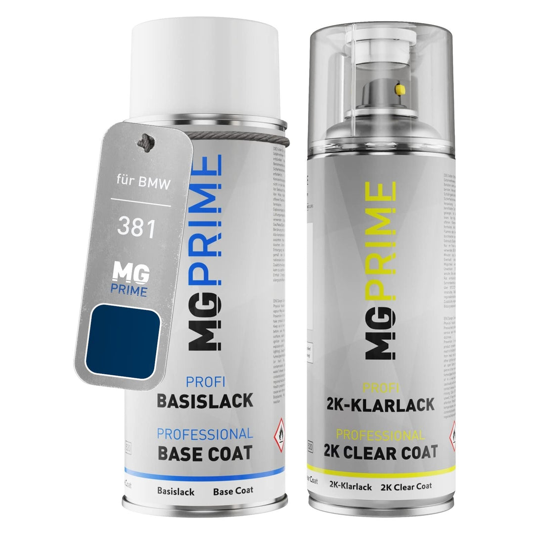 MG PRIME Autolack 2K Spraydosen Set für BMW 381 Le Mans Blau Metallic/Lemans Blue Metallic Basislack