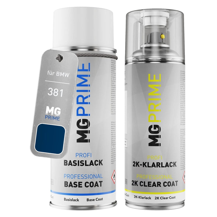 MG PRIME Autolack 2K Spraydosen Set für BMW 381 Le Mans Blau Metallic/Lemans Blue Metallic Basislack
