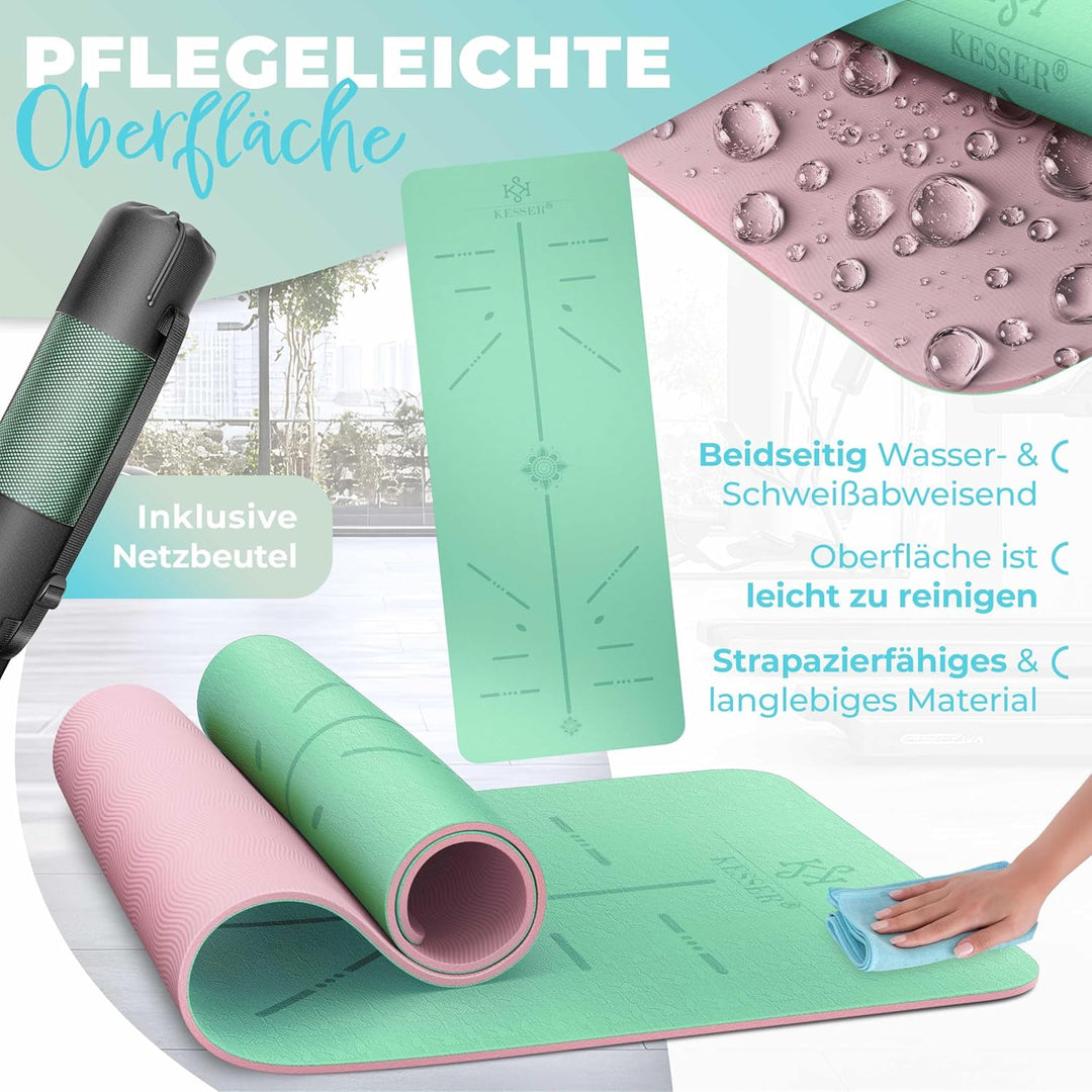 KESSER® Gymnastikmatte mit Tragegurt rutschfest TPE Yogamatte Gepolstert &amp; rutschfest Fitnessmatte,