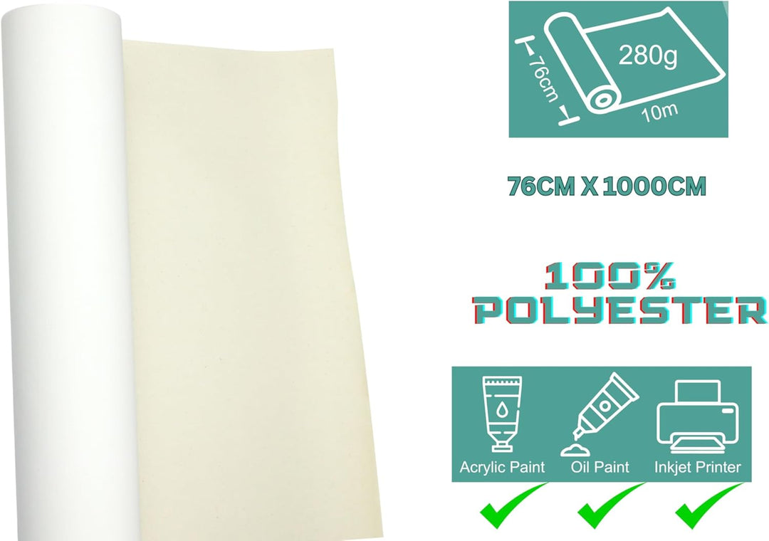EXERZ Leinwandrolle, 76 cm x 10 m, Polyester, 280 g/m² - Acrylmalerei und Tintenstrahldruck, Polyest
