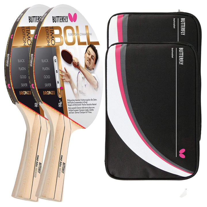 Butterfly Timo Boll Bronze 2 x Tischtennisschläger + 2 x Tischtennishülle Drive Case 2 | Tischtennis