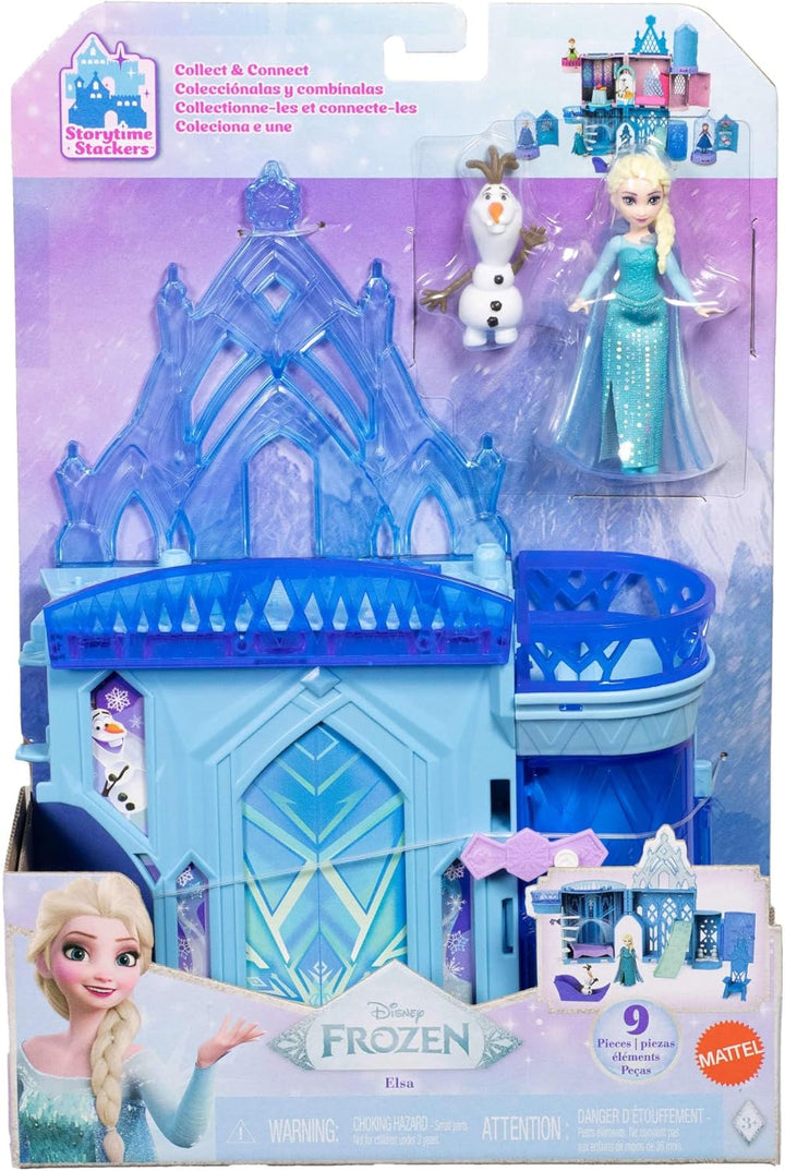 Mattel Disney Die Eiskönigin, Elsas Stapelschloss Puppenhaus-Spielset mit kleiner Puppe und 8 Teilen