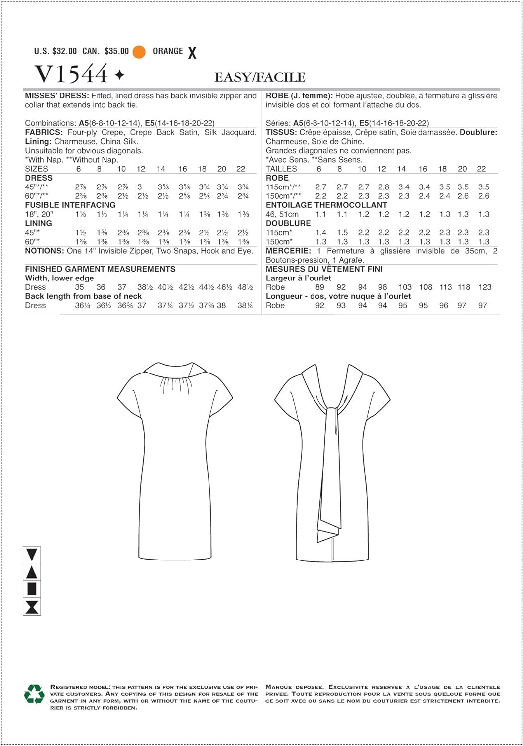 Vogue Mustern Schnittmuster Enganliegendes Kleid, Mehrfarbig, Grössen 14–22 20.00 x 0.5 x 25.00 cm,