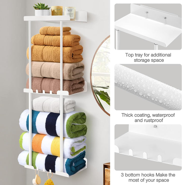Handtuchhalter ohne Bohren – Stabile Handtuch Aufbewahrung fürs Badezimmer | Handtuchhalter mit Hake