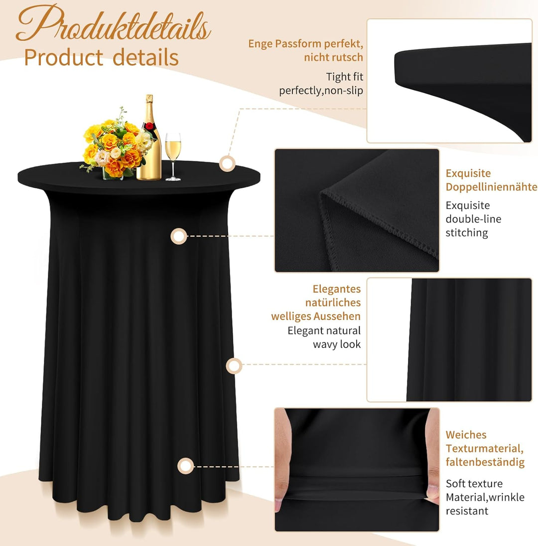 3 Packs Spandex Cocktail Tischdecke mit Röcken 60x110cm, schwarzer Stretch Cocktail Tischtuch für ho
