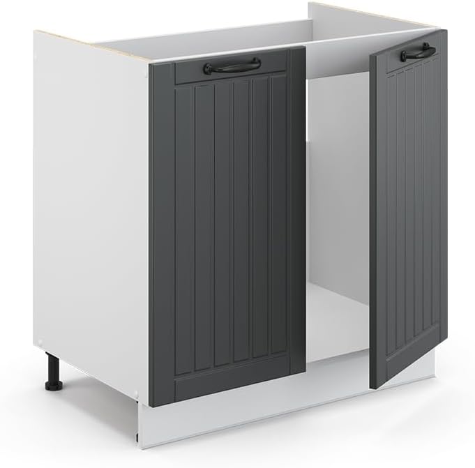 Vicco Spülenunterschrank Fame-Line, Anthrazit/Weiss, 80 cm ohne Arbeitsplatte Anthrazit Spülenunters