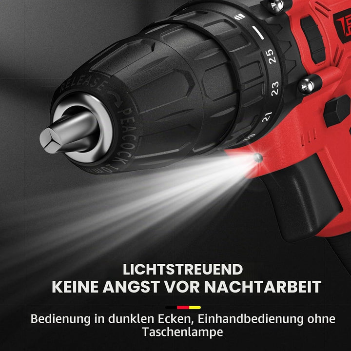 21 V Akku-Bohrschrauber Set mit Ladegerät und 2 Akkus with 2 batteries Rot, with 2 batteries Rot