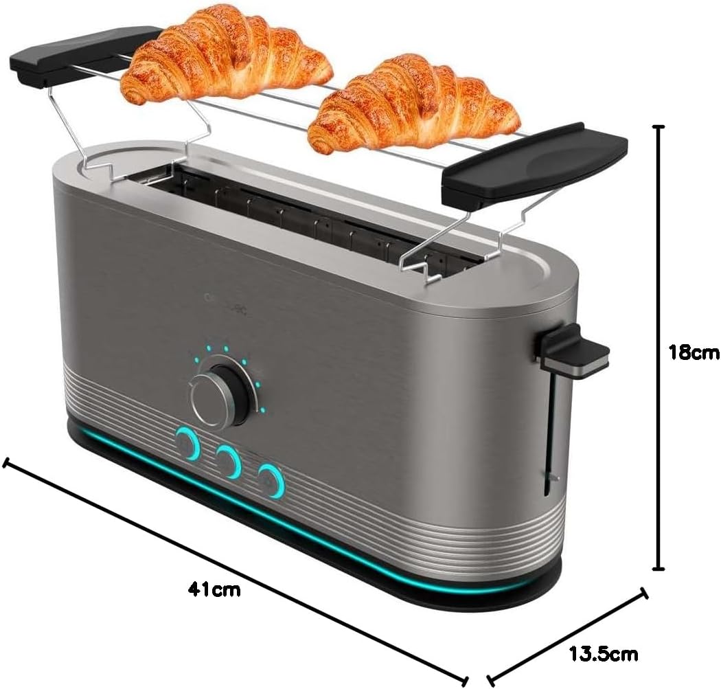 Cecotec Vertikaler Toaster aus Edelstahl mit langem Schlitz Shine&Toast Extra. 1050W, Kapazität für