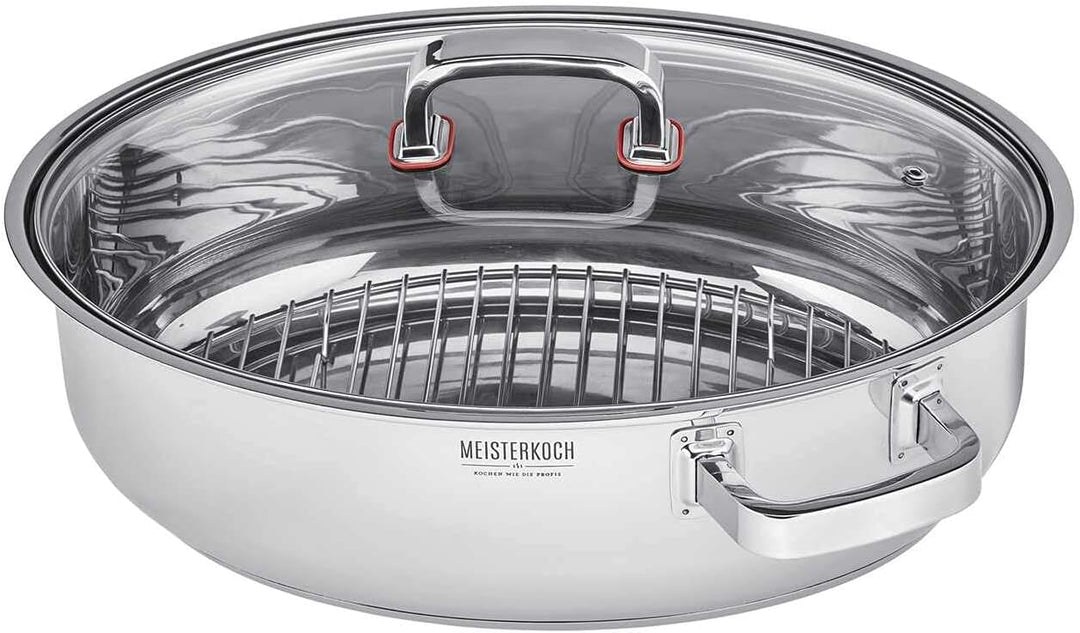 MEISTERKOCH Bräter Induktion mit Glasdeckel & Dämpfeinsatz 3-teilig 38 x 26,5 cm