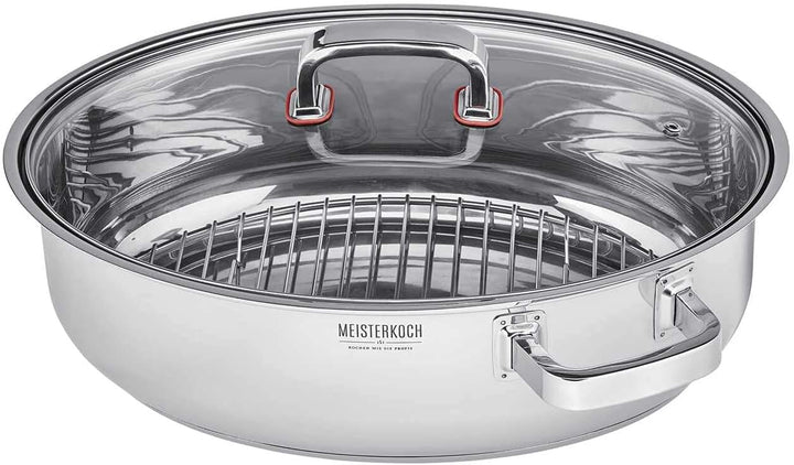 MEISTERKOCH Bräter Induktion mit Glasdeckel & Dämpfeinsatz 3-teilig 38 x 26,5 cm