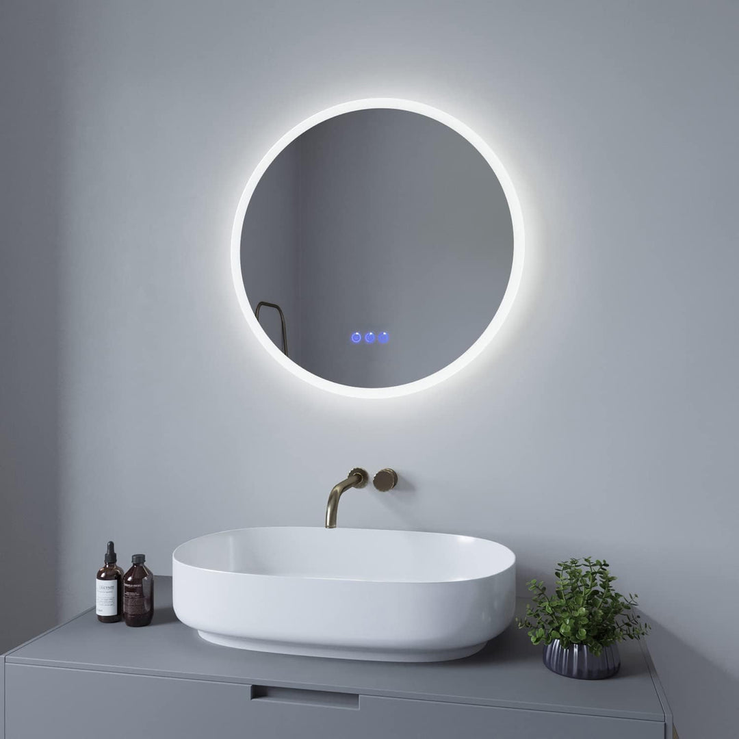AQUABATOS® LED Badspiegel mit Beleuchtung Rund 60 cm Wandspiegel Badezimmerspiegel Beheizt lichtspie