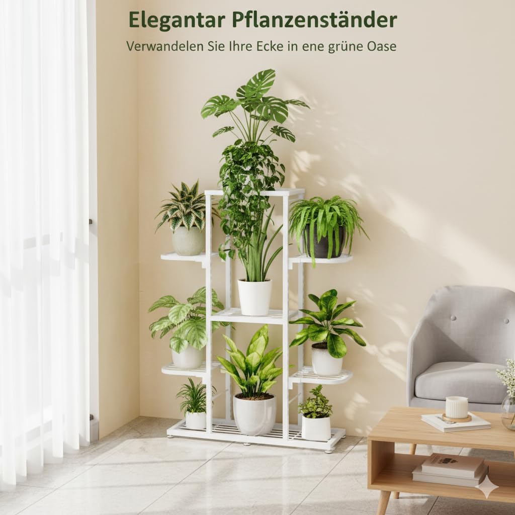 Garvee Pflanzenregal Metall Weiss, 5 Ebenen Blumentreppe Innen & Aussen, Mehrstöckiger Blumenständer
