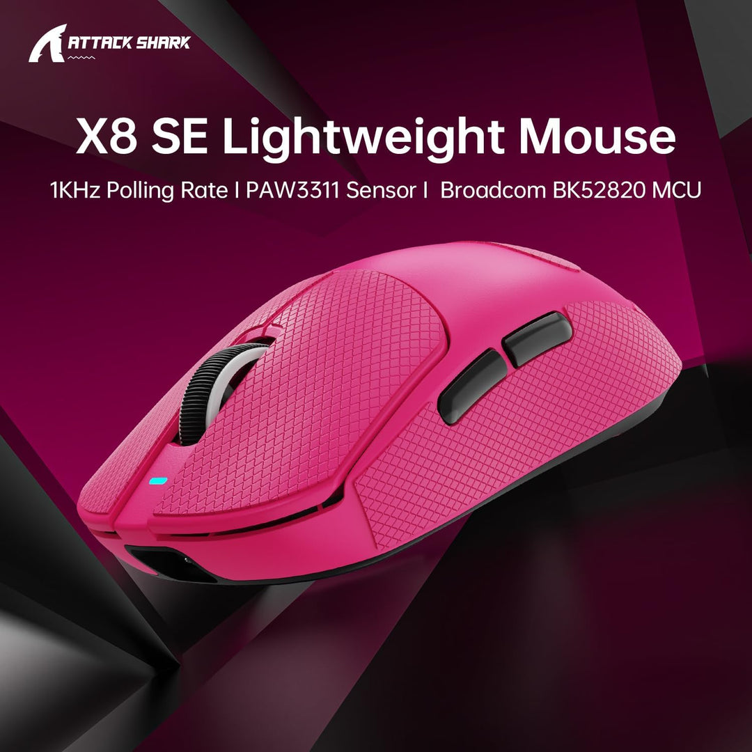 ATTACK SHARK X8SE Mouse with Grip Tape for Large Hand, 55g Superlight, PixArt PAW3311 Gaming Sensor,