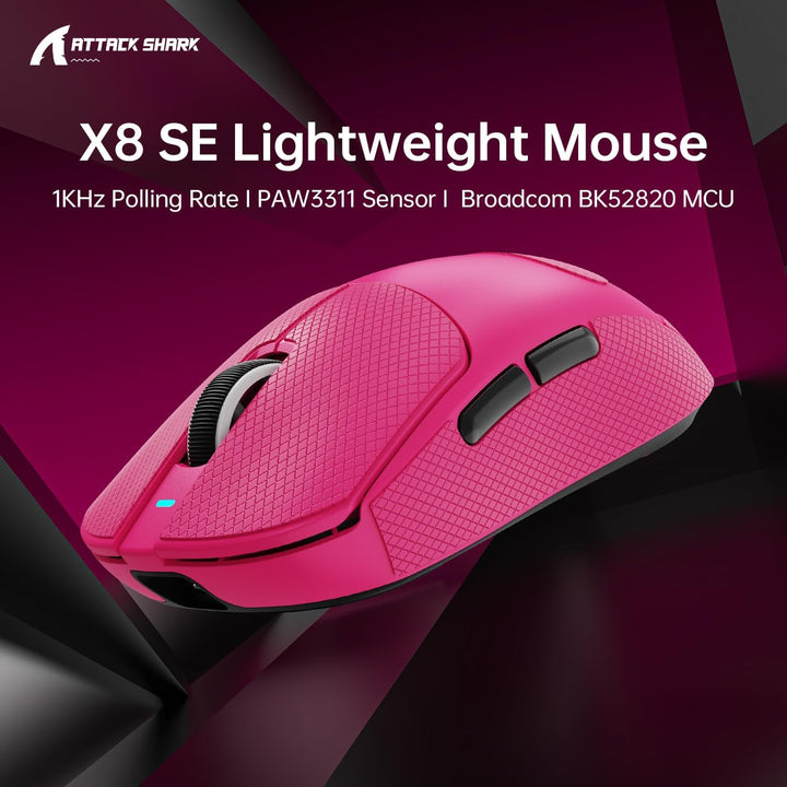 ATTACK SHARK X8SE Mouse with Grip Tape for Large Hand, 55g Superlight, PixArt PAW3311 Gaming Sensor,