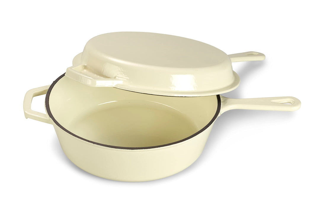 Echtwerk Schmortopf und Grillpfanne 2-in-1 Set, Gusseisen Bräter mit Deckel, Gusseisentopf mit Email