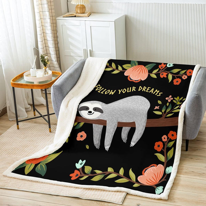 Loussiesd Faultier 150x200cm Kuscheldecke Kinder Faultier Tiere Wohndecke Tropische Blumen Blätter F