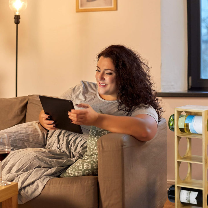 Relaxdays 2X Weinregal Bambus, Flaschenhalter 5 Fächer, Holzregal für Wein, Flaschenregal modern, Hx