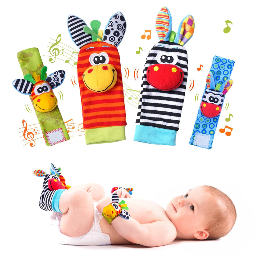 4Pcs Rasselsocken Baby 0-6 Monate – Baby Rassel Set, Handgelenk Babyspielzeug, Neugeborenen Spielzeu