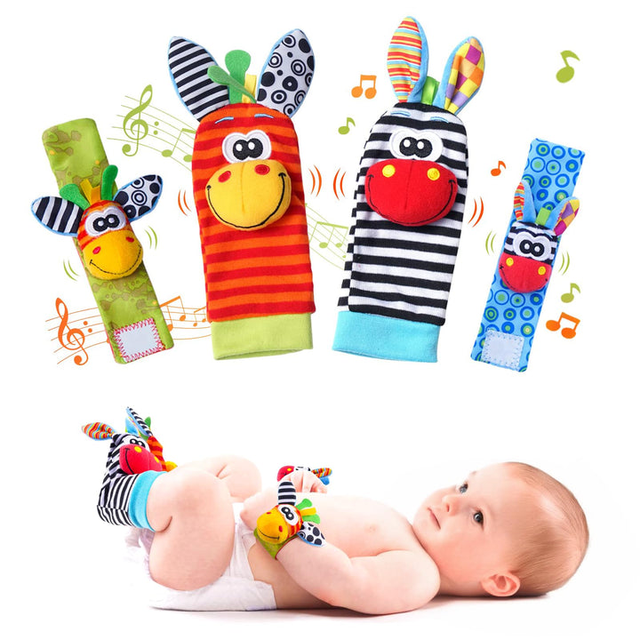 4Pcs Rasselsocken Baby 0-6 Monate – Baby Rassel Set, Handgelenk Babyspielzeug, Neugeborenen Spielzeu