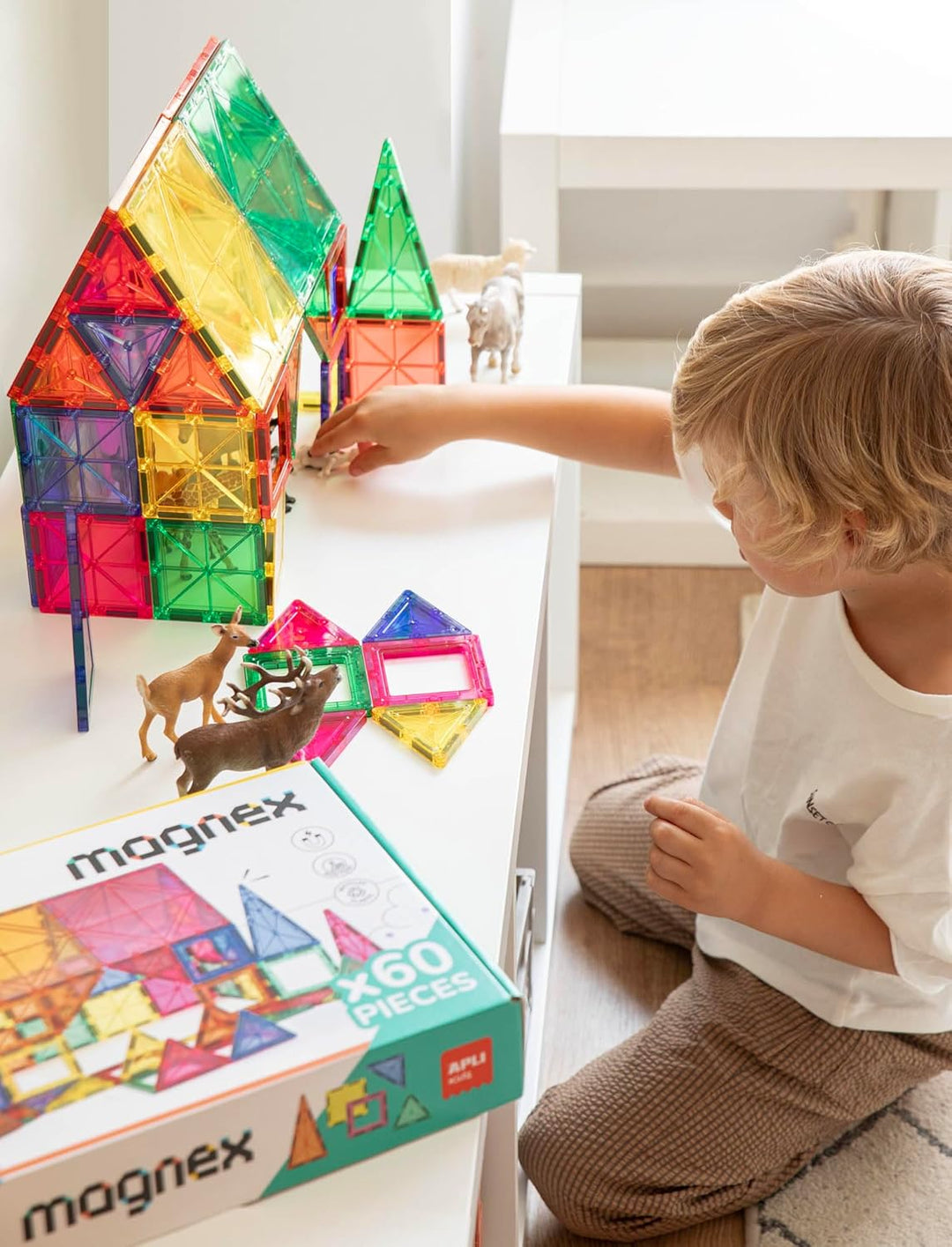 APLI Kids 20137 Magnex Magnetisches Bauset, 60 Teile | 3D-Set für Kinder 3+ | Bunte magnetische geom