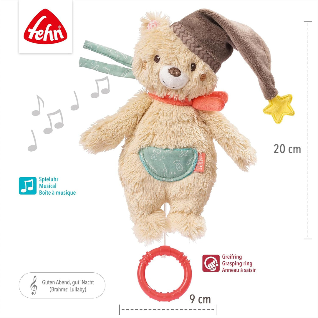 Fehn 060119 Mini-Spieluhr Bär – Aufzieh-Spieluhr mit herausnehmbarem Spielwerk – Melodie Brahms Wieg