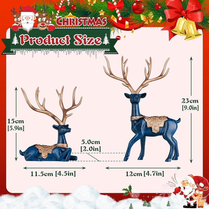 DOVDOV 2 Stück Weihnachten Hirsch Figuren Blau Deko Weihnachten Hirsch Kleine Rentier Weihnachtsdeko