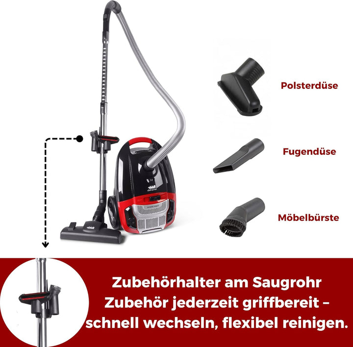 Fakir Red Vac Power Staubsauger mit Beutel 700W, Bodenstaubsauger mit Kabel, HEPA H13 Filter, sehr l