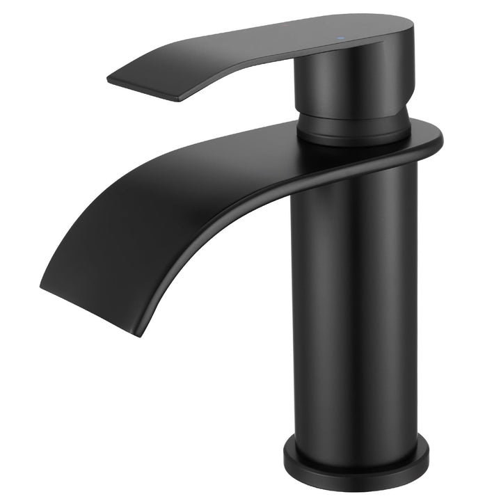 CECIPA Wasserhahn Bad Schwarz, Wasserfall Waschtischarmatur mit Auslauf Höhe 86 MM, Edelstahl Einhan