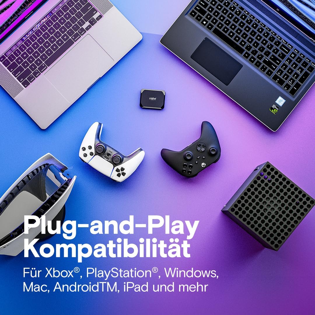 Crucial X9 4TB Portable SSD mit USB-A Adapter - bis zu 1050MB/s - PC und Mac, mit Mylio Photos+, USB