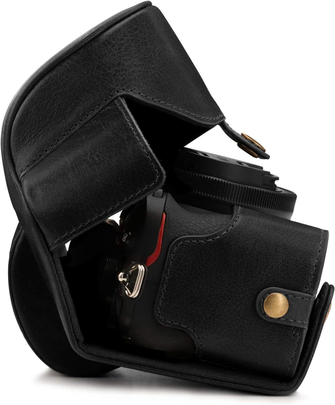 MegaGear Ever Ready MG1813 Kameratasche aus Echtleder, kompatibel mit Nikon Z50 (16-50 mm), Schwarz,