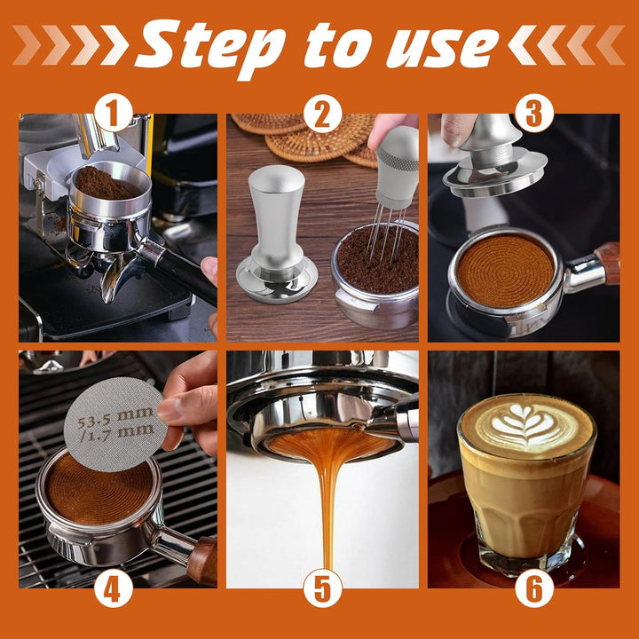 Kaffee Tamper 54mm Set, Aufgerüstet Espresso Tamper set inkl. WDT Tool, Dosierring 54mm, Puck Screen